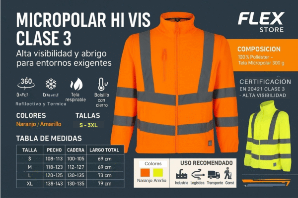 Micropolar Alta Visibilidad Clase 3 Hombre Trabajo - Imagen 7